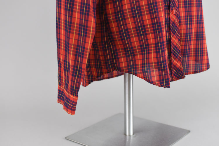 Vintage 60s Sears Button Down Red Plaid Shirt Women's Small