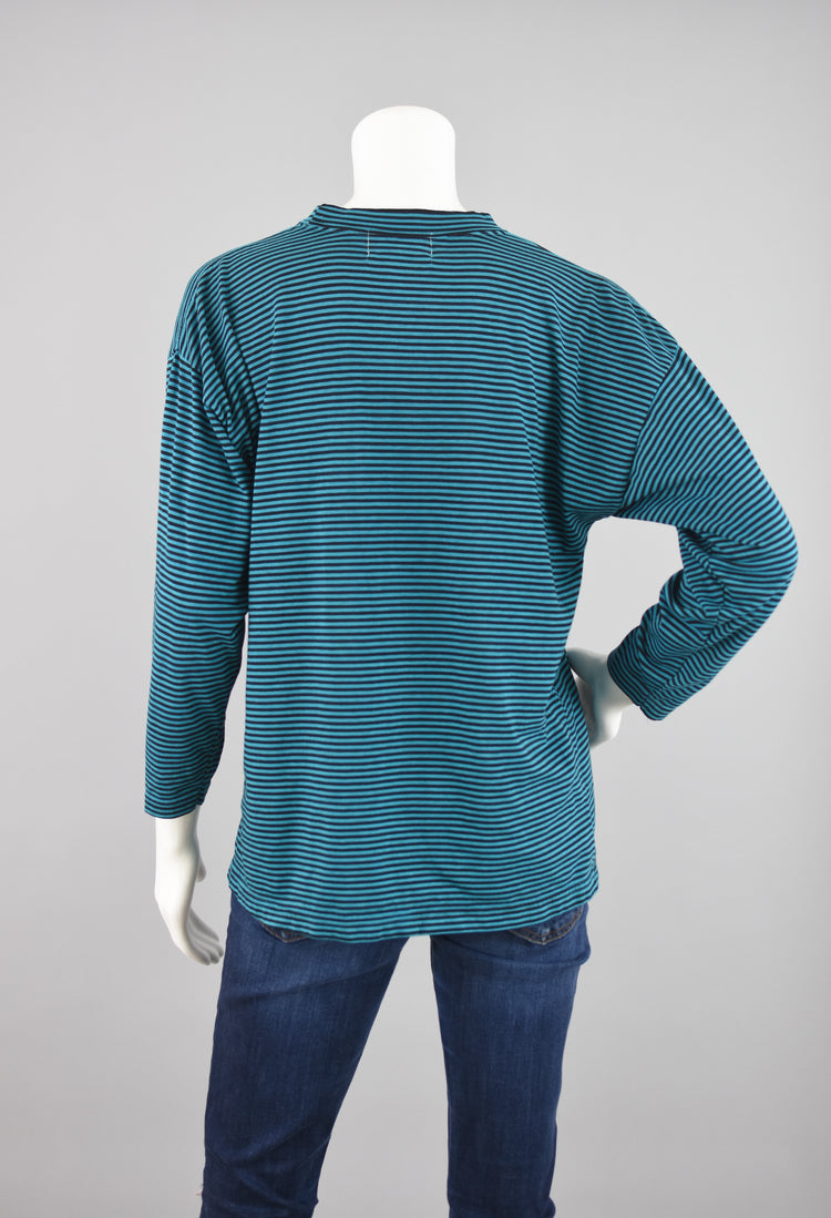 80s Mockneck Striped Knit 3/4 Sleeve T-shirt, Women's Medium