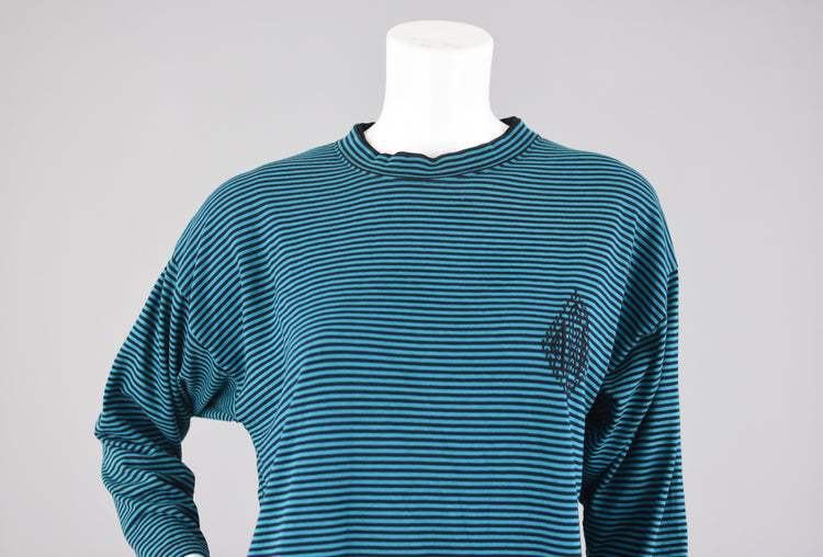 80s Mockneck Striped Knit 3/4 Sleeve T-shirt, Women's Medium