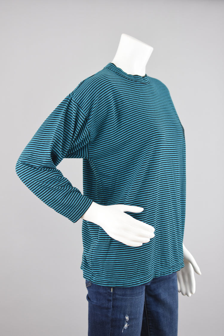 80s Mockneck Striped Knit 3/4 Sleeve T-shirt, Women's Medium