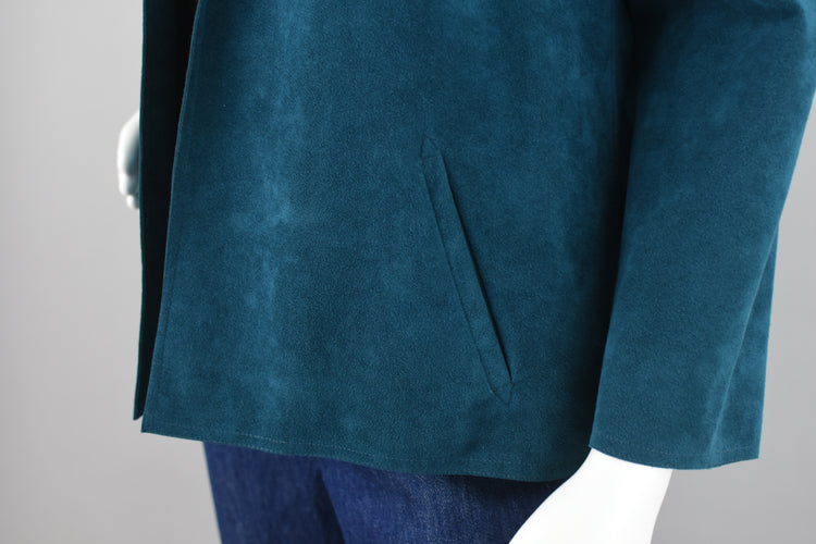 70s Vegan Suede Teal Open Front Blazer Medium - Large