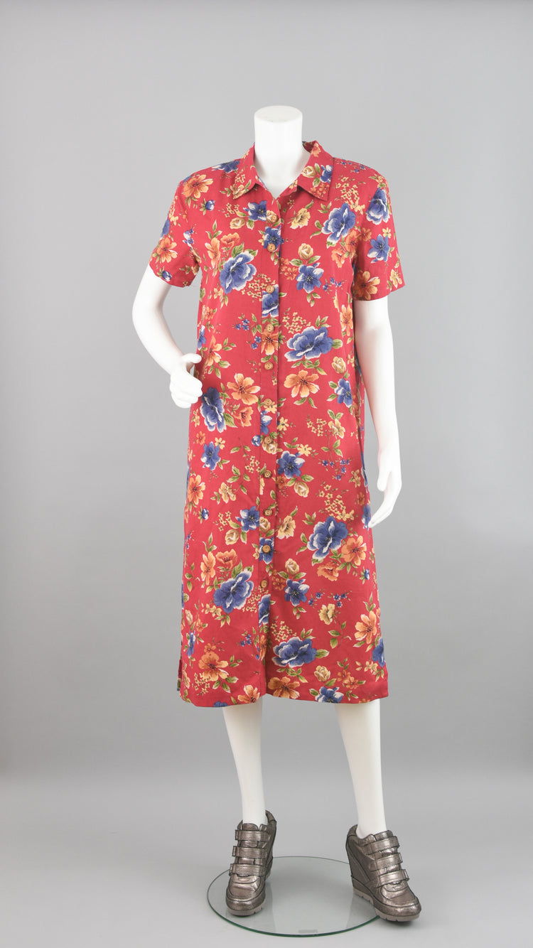 90s Talbots Floral Button Down Shirt Dress Size 10