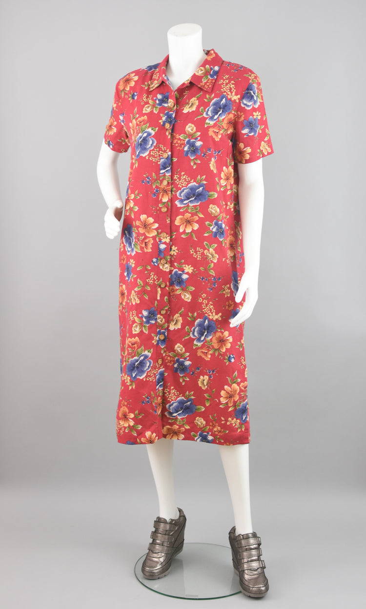 90s Talbots Floral Button Down Shirt Dress Size 10