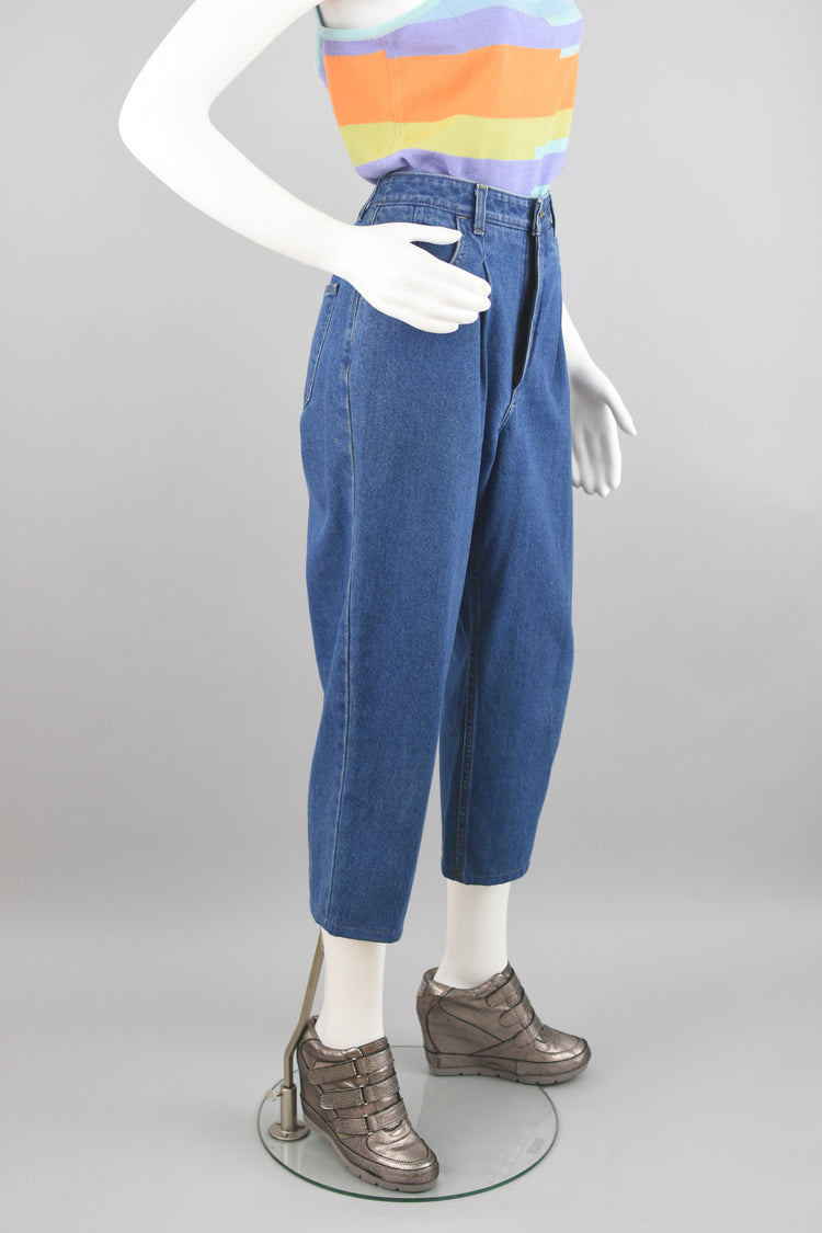 90s Pleated Cropped Mom Jeans Petite 8, 28" Waist