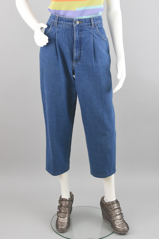 90s Pleated Cropped Mom Jeans Petite 8, 28" Waist