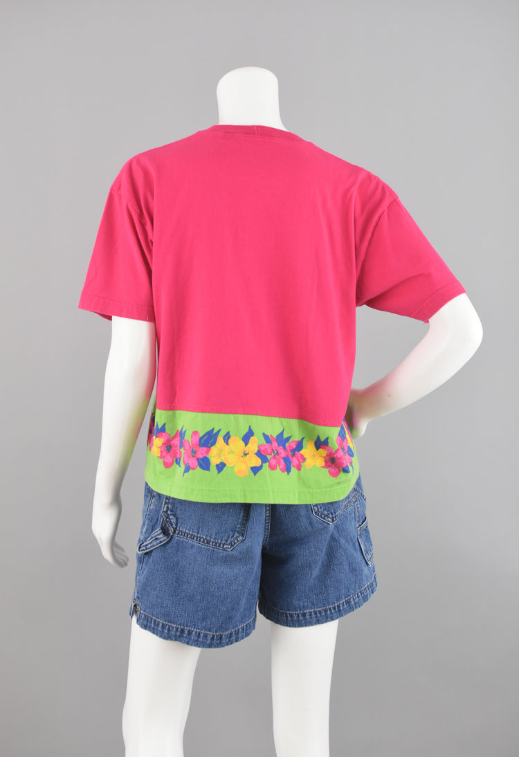 80s Talbots Pink Tropical Boxy Fit T-shirt Medium