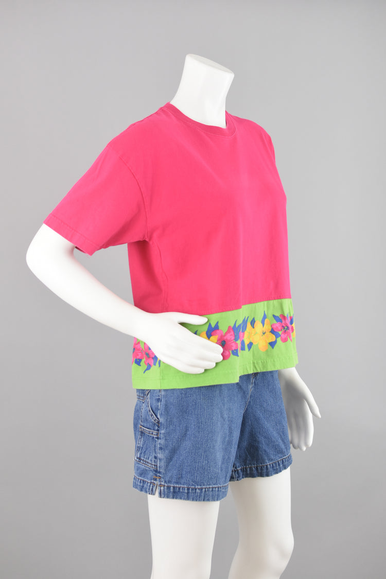 80s Talbots Pink Tropical Boxy Fit T-shirt Medium