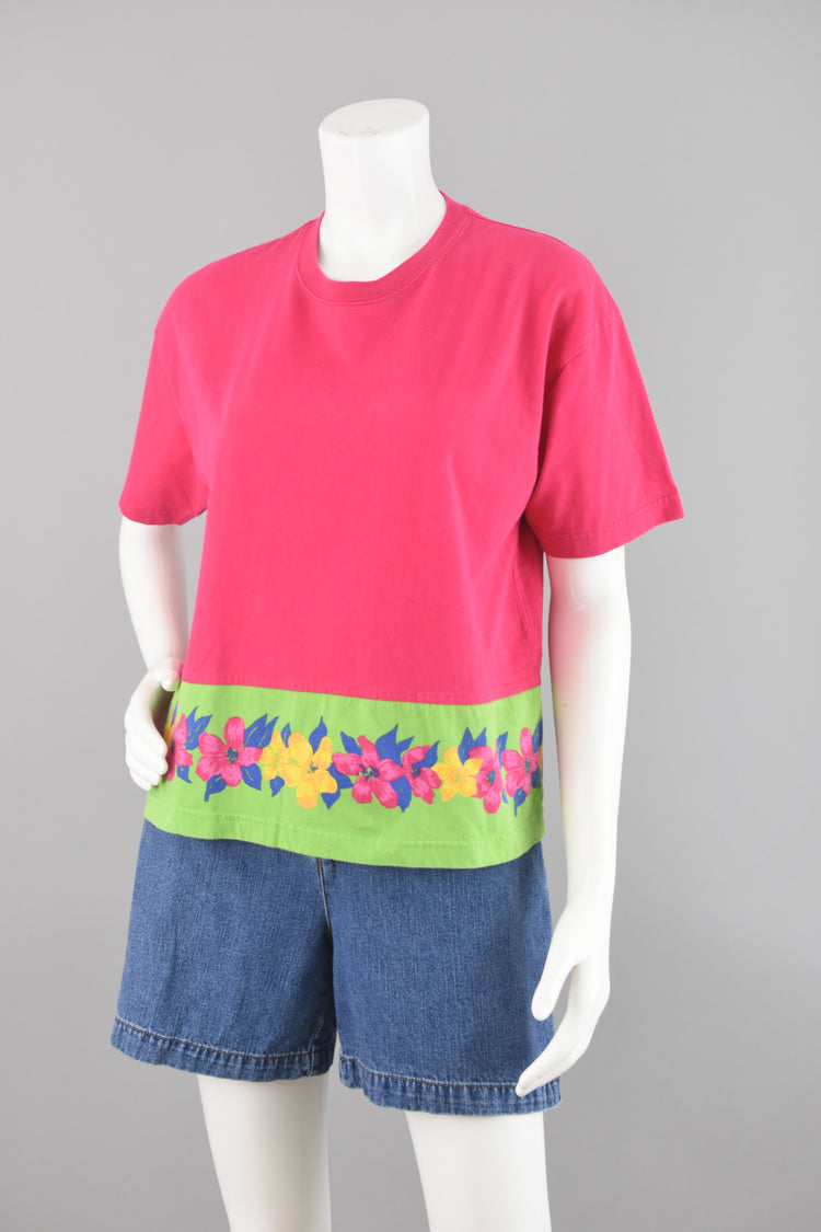 80s Talbots Pink Tropical Boxy Fit T-shirt Medium