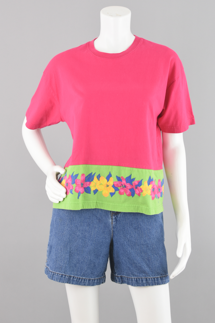 80s Talbots Pink Tropical Boxy Fit T-shirt Medium