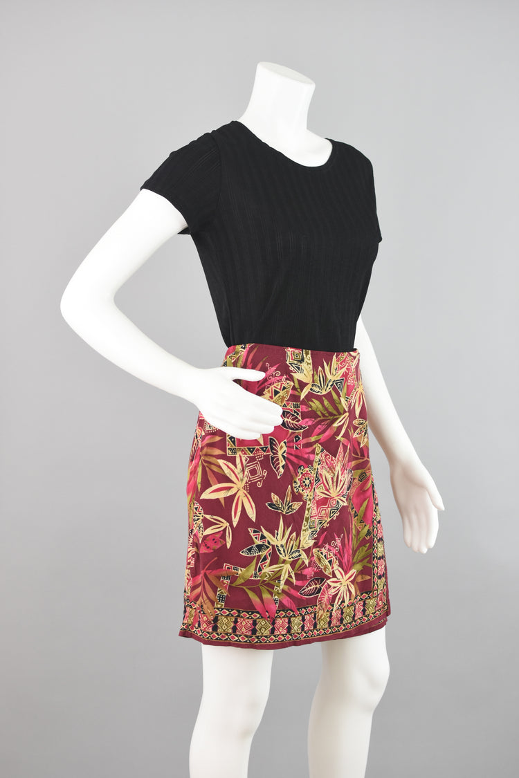 Vintage 90s Tropical Wrap Mini Skirt Extra Large