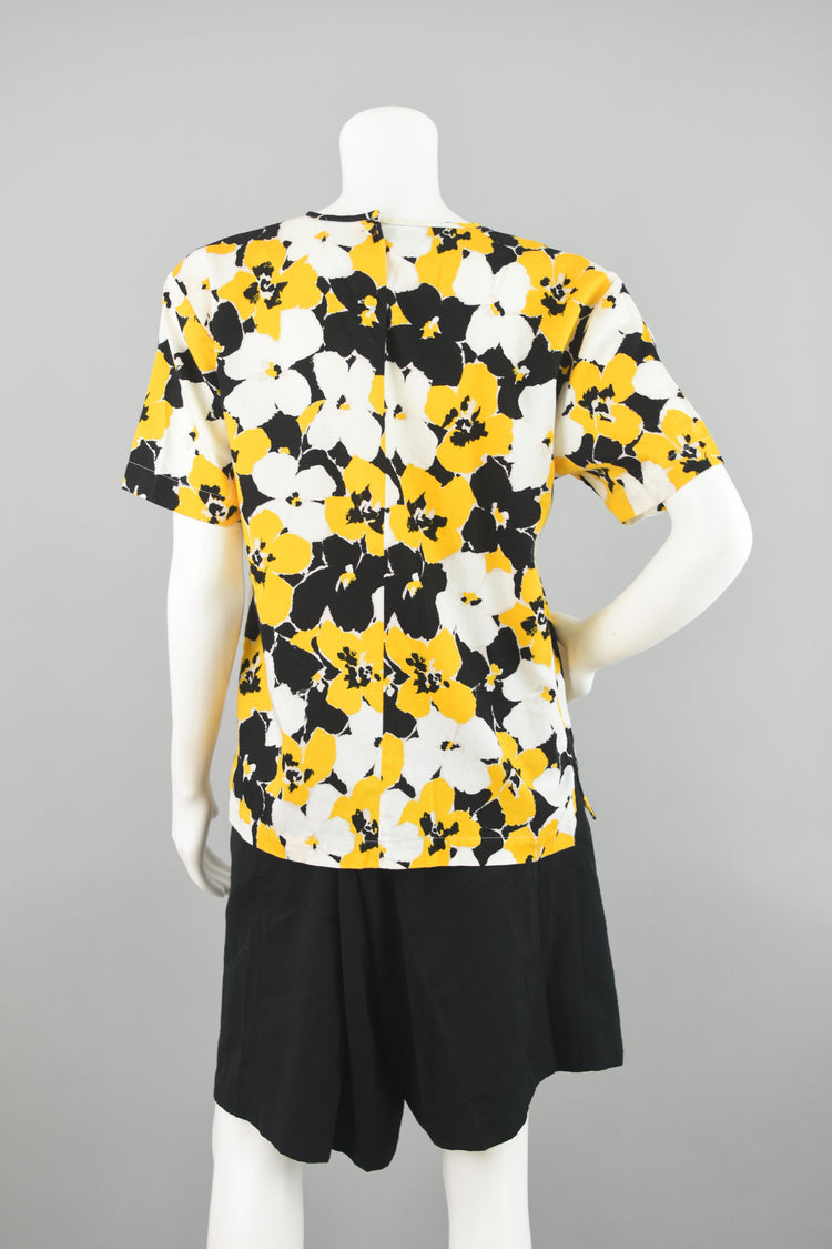 80s Abstract Black & Yellow Floral Blouse Women’s Size 6