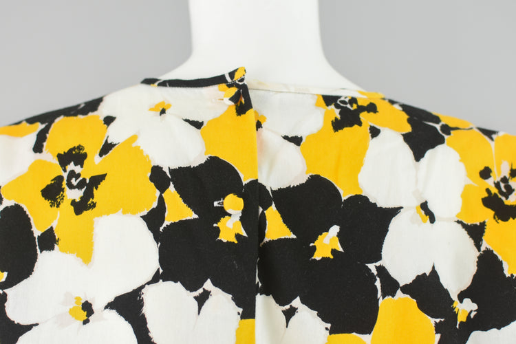 80s Abstract Black & Yellow Floral Blouse Women’s Size 6