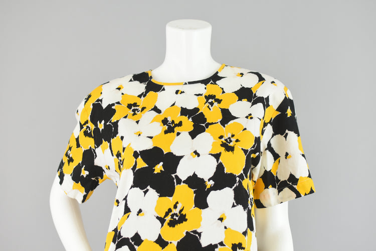 80s Abstract Black & Yellow Floral Blouse Women’s Size 6