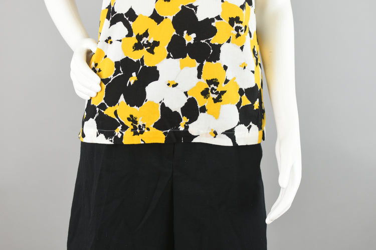 80s Abstract Black & Yellow Floral Blouse Women’s Size 6