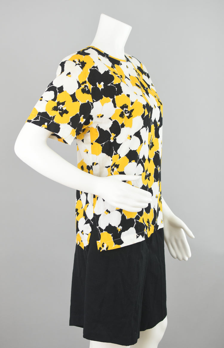 80s Abstract Black & Yellow Floral Blouse Women’s Size 6