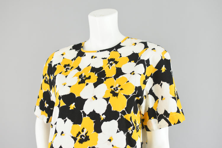 80s Abstract Black & Yellow Floral Blouse Women’s Size 6