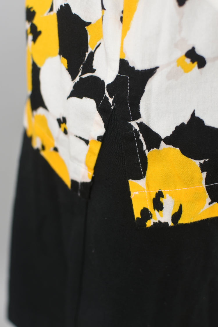 80s Abstract Black & Yellow Floral Blouse Women’s Size 6