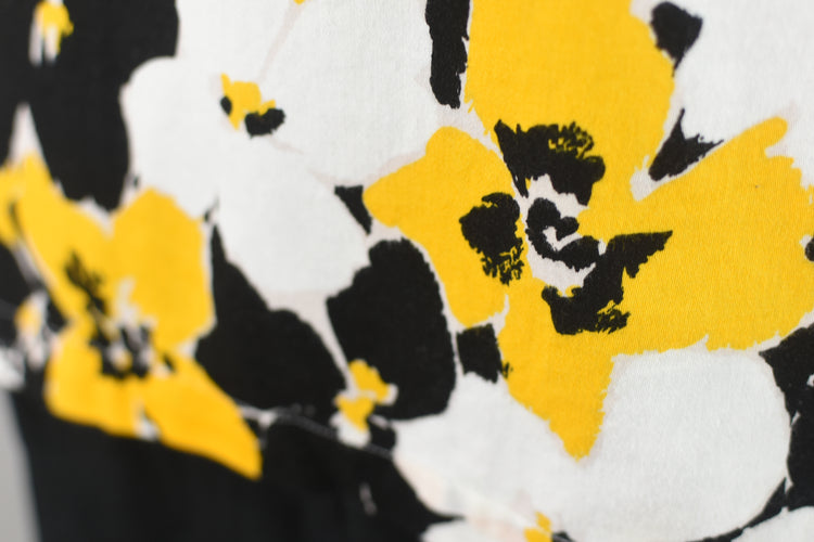 80s Abstract Black & Yellow Floral Blouse Women’s Size 6