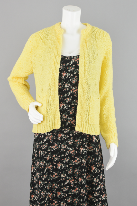 80s Yellow Open Front Fuzzy Cardigan Women's Small