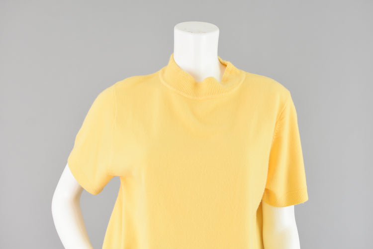 90s Yellow Mockneck Short Sleeve Sweater Women's XL