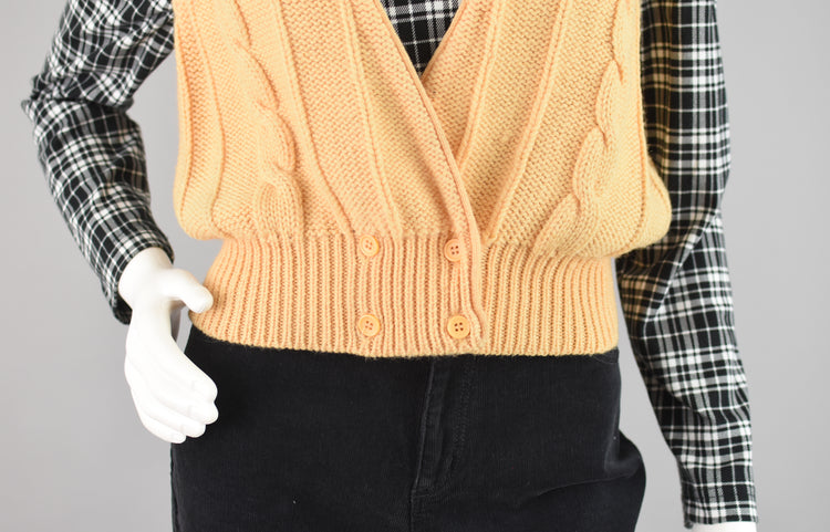 80s Wool Cable Knit Sweater Vest, The Villager, Women's Medium