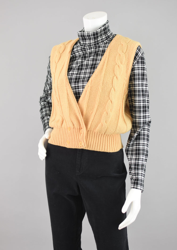 80s Wool Cable Knit Sweater Vest, The Villager, Women's Medium